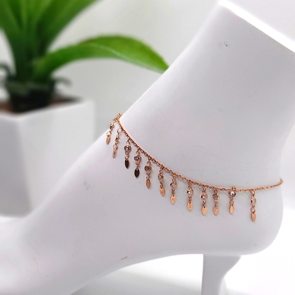 Rose Gold Color 925 Sterling Silver Anklet - Picture 4 of 6